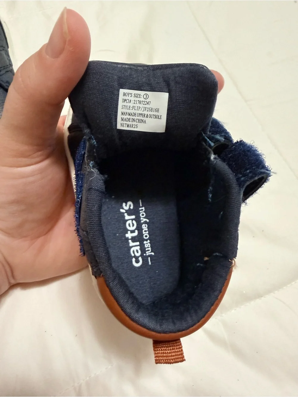 Carter's Boys Blue/White Hook & Loop Strap Casual Sneakers Stars US 3 M